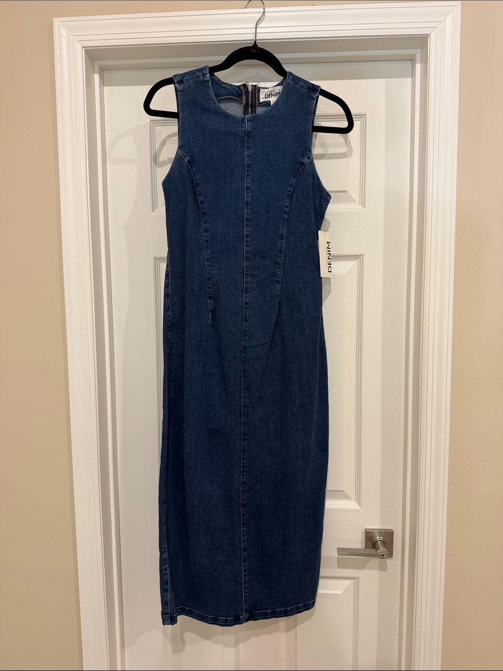 Dynamite Sleeveless Denim Midi Dress in Dark Blue